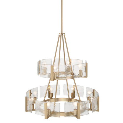 Aenon 12-light 2-tier Chandelier (4+8) in Brushed Champagne Brass with Hammered Water Glass - - Golden Lighting