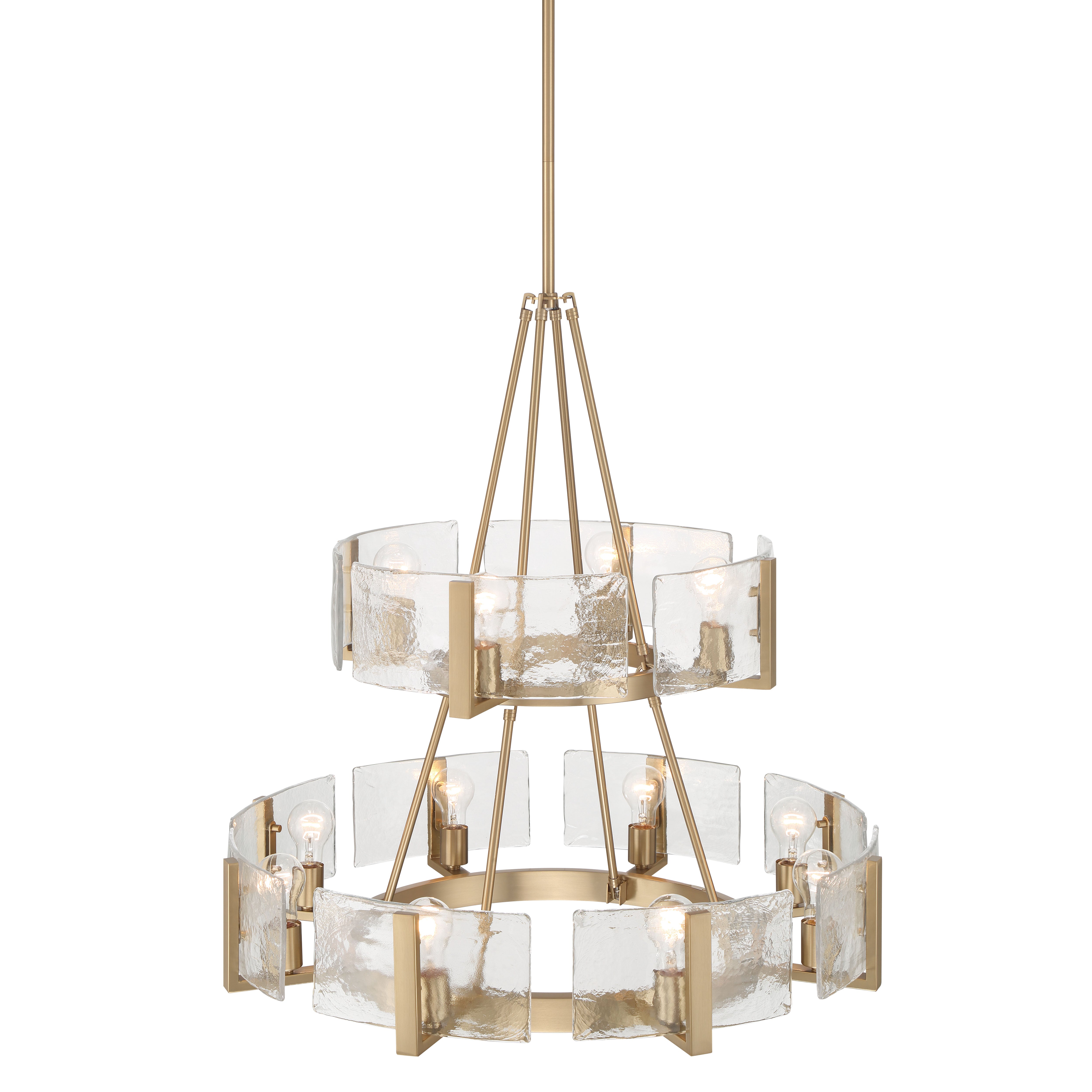 Aenon 12-light 2-tier Chandelier (4+8) in Brushed Champagne Brass with Hammered Water Glass - - Golden Lighting