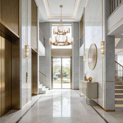 Aenon 12-light 2-tier Chandelier (4+8) in Brushed Champagne Brass with Hammered Water Glass - - Golden Lighting