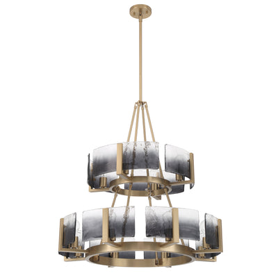 Aenon 12-light 2-tier Chandelier (4+8) in Brushed Champagne Brass with Smokey Water Glass - - Golden Lighting