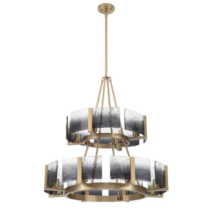 Yep by Golden Lighting Aenon 12-light 2-tier Chandelier (4+8) in Brushed Champagne Brass with Smokey Water Glass