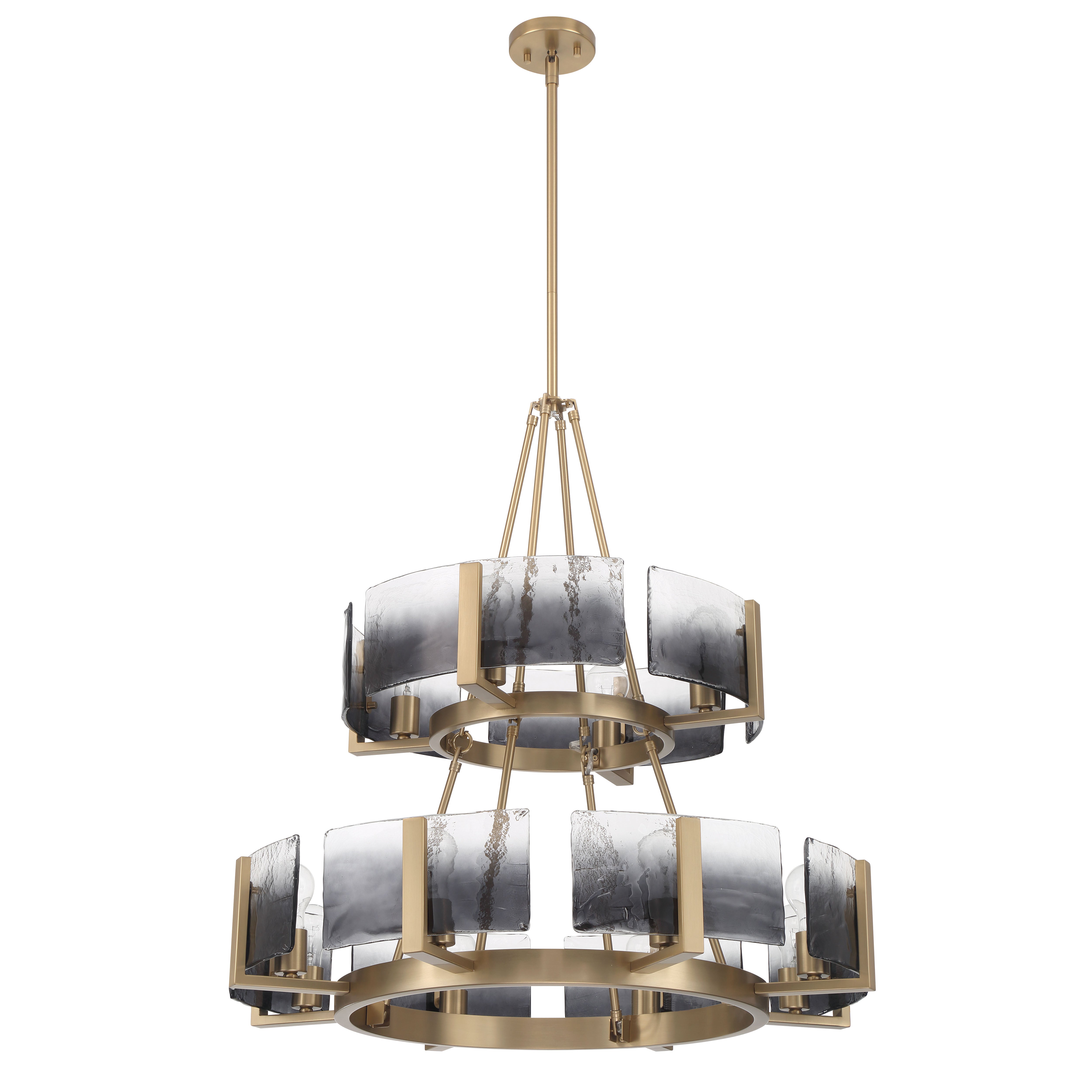 Yep by Golden Lighting Aenon 12-light 2-tier Chandelier (4+8) in Brushed Champagne Brass with Smokey Water Glass