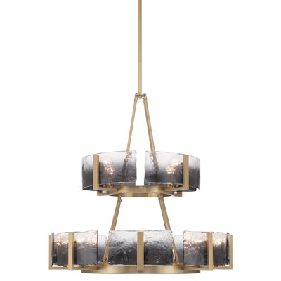 Aenon 12-light 2-tier Chandelier (4+8) in Brushed Champagne Brass with Smokey Water Glass - - Golden Lighting