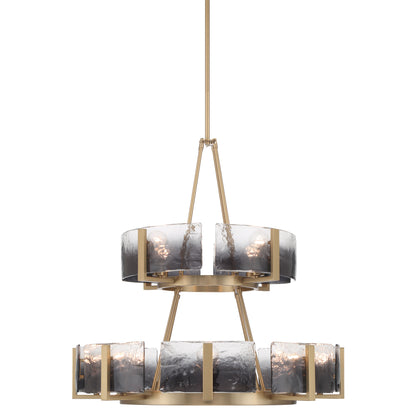 Yep by Golden Lighting Aenon 12-light 2-tier Chandelier (4+8) in Brushed Champagne Brass with Smokey Water Glass