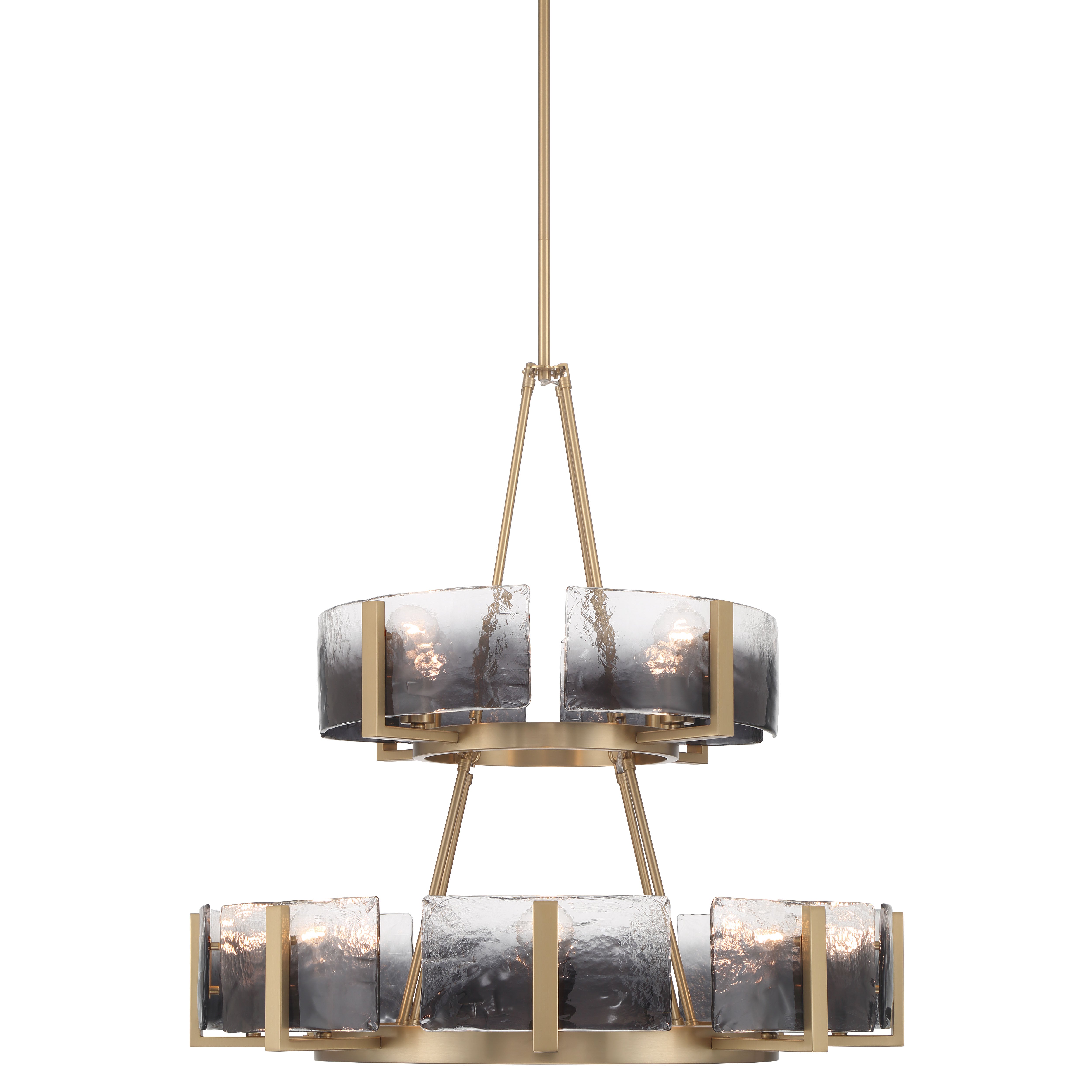Yep by Golden Lighting Aenon 12-light 2-tier Chandelier (4+8) in Brushed Champagne Brass with Smokey Water Glass