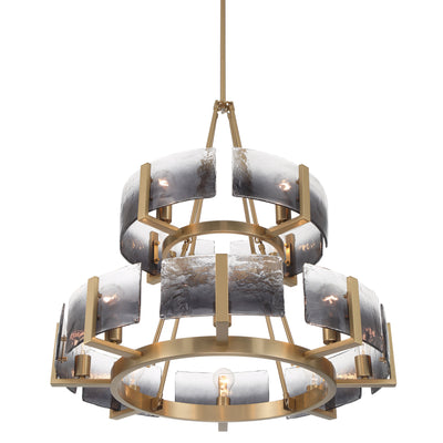 Aenon 12-light 2-tier Chandelier (4+8) in Brushed Champagne Brass with Smokey Water Glass - - Golden Lighting