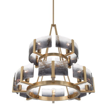 Yep by Golden Lighting Aenon 12-light 2-tier Chandelier (4+8) in Brushed Champagne Brass with Smokey Water Glass