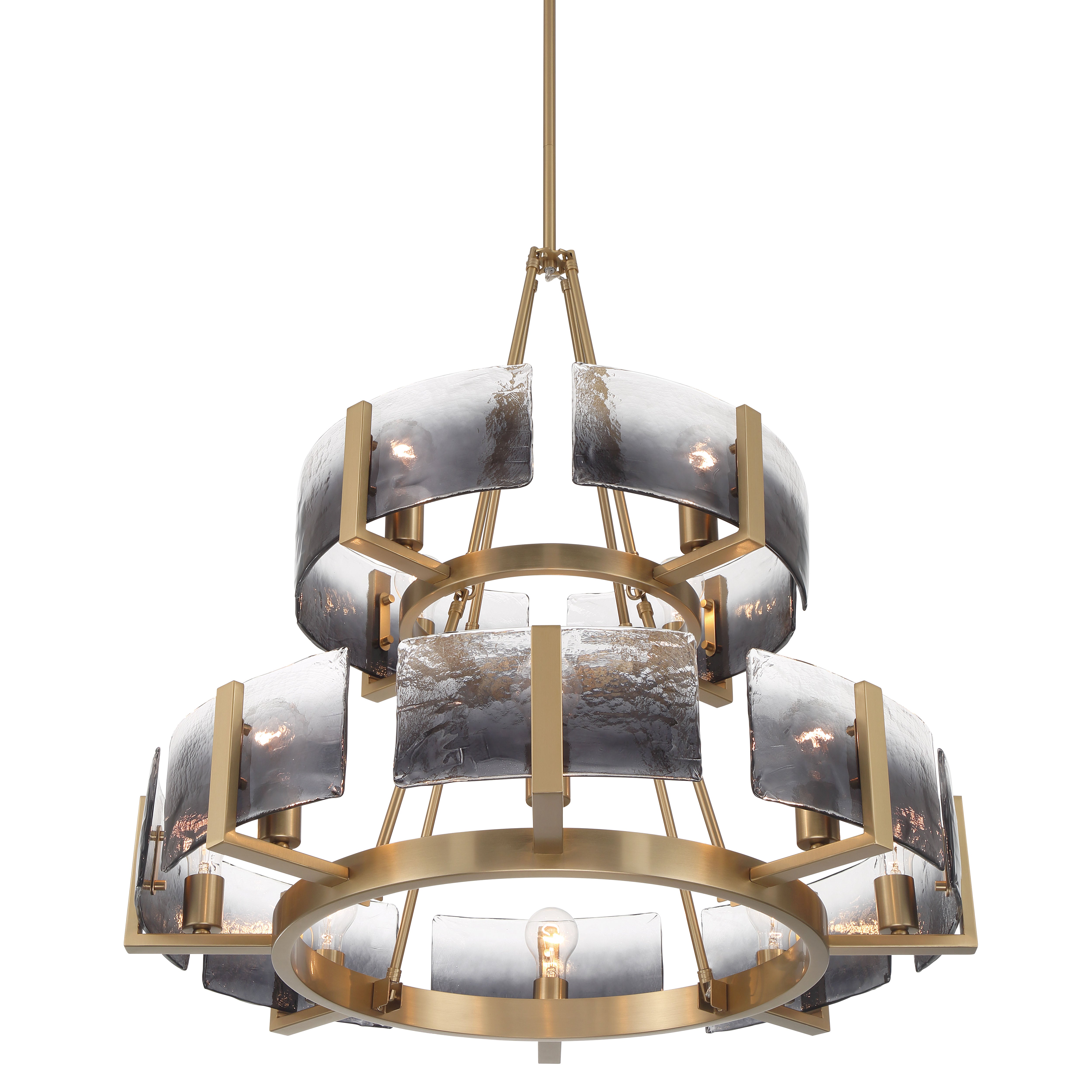 Yep by Golden Lighting Aenon 12-light 2-tier Chandelier (4+8) in Brushed Champagne Brass with Smokey Water Glass