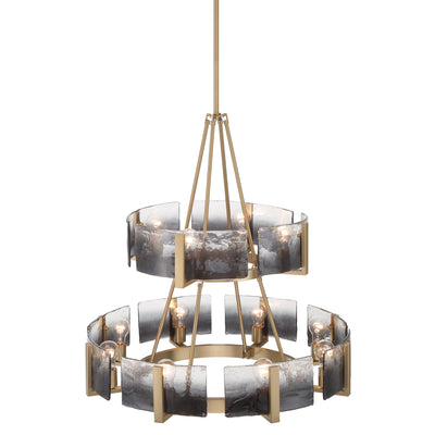 Aenon 12-light 2-tier Chandelier (4+8) in Brushed Champagne Brass with Smokey Water Glass - - Golden Lighting