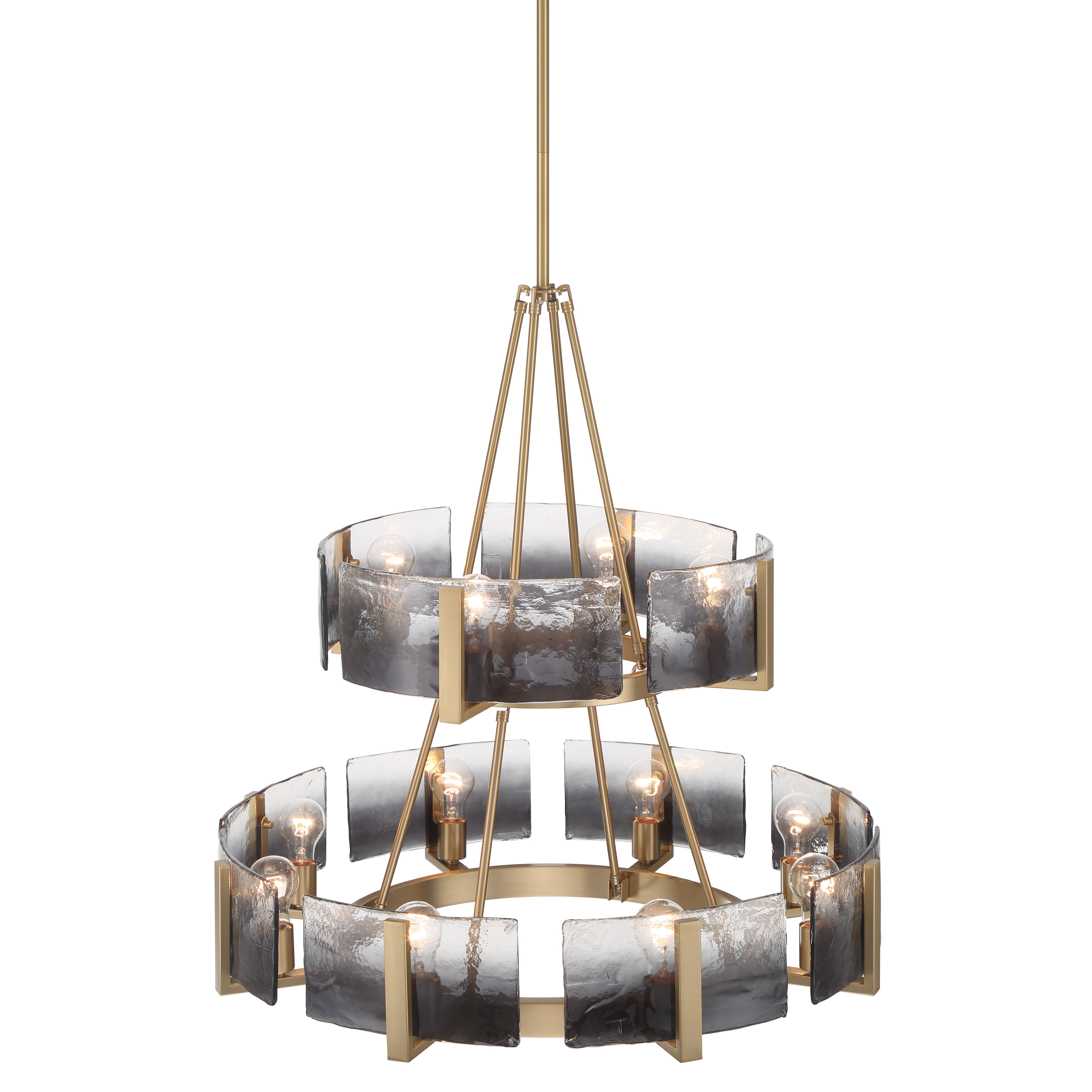 Yep by Golden Lighting Aenon 12-light 2-tier Chandelier (4+8) in Brushed Champagne Brass with Smokey Water Glass