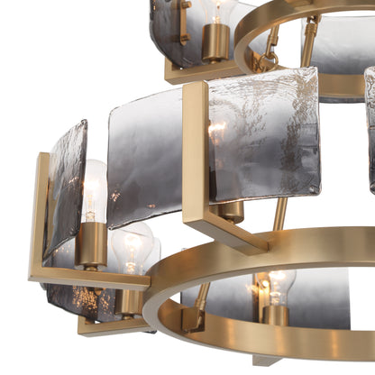 Yep by Golden Lighting Aenon 12-light 2-tier Chandelier (4+8) in Brushed Champagne Brass with Smokey Water Glass