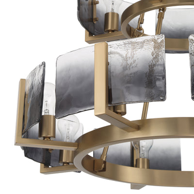 Aenon 12-light 2-tier Chandelier (4+8) in Brushed Champagne Brass with Smokey Water Glass - - Golden Lighting