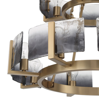 Yep by Golden Lighting Aenon 12-light 2-tier Chandelier (4+8) in Brushed Champagne Brass with Smokey Water Glass
