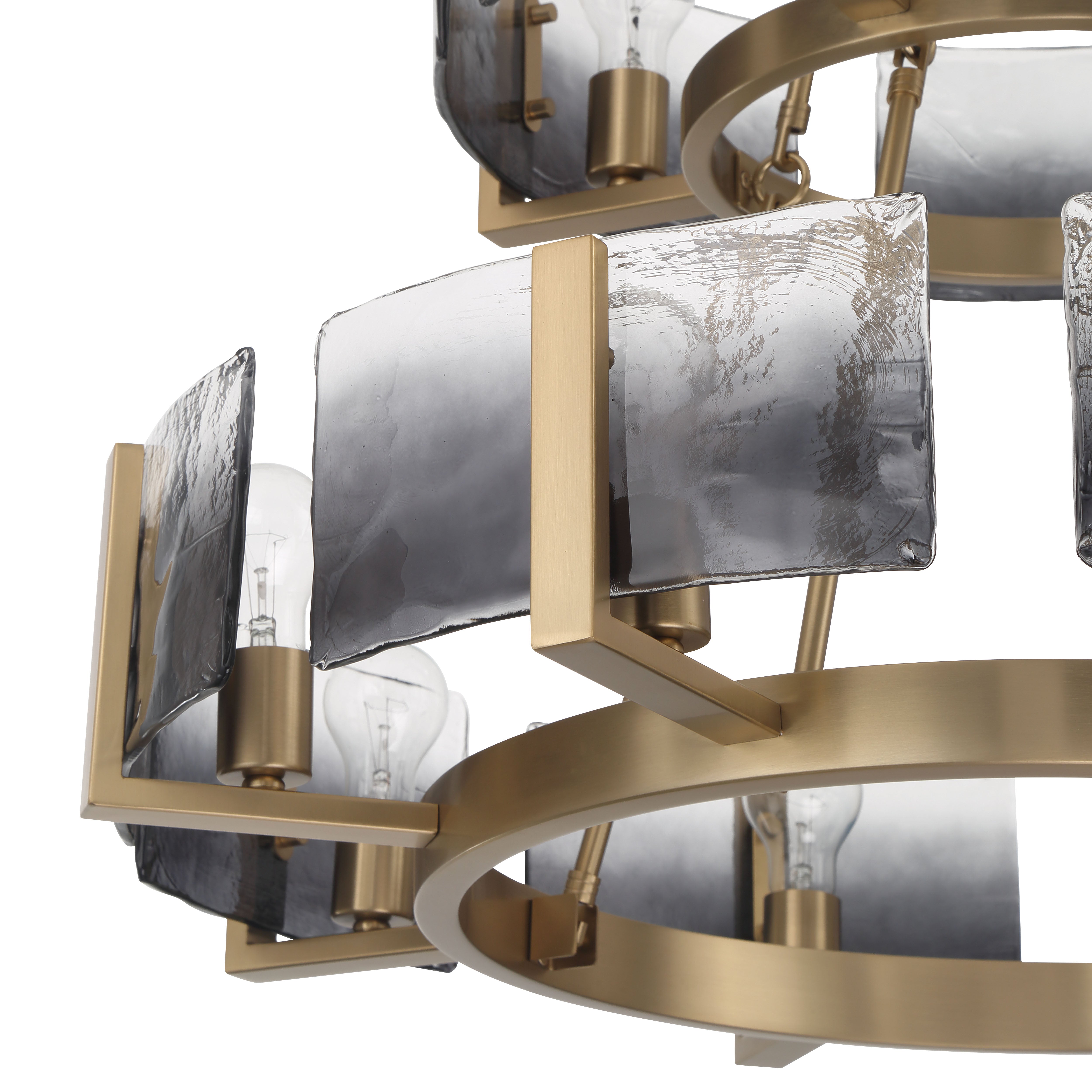 Yep by Golden Lighting Aenon 12-light 2-tier Chandelier (4+8) in Brushed Champagne Brass with Smokey Water Glass