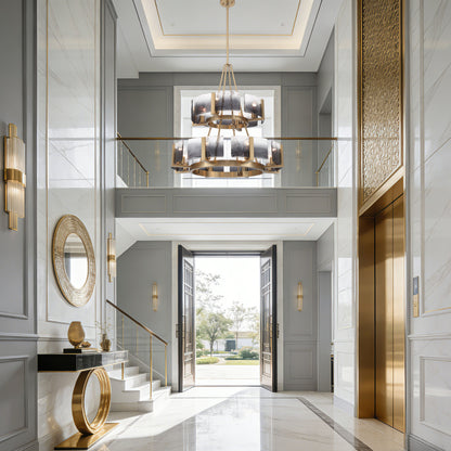 Aenon 12-light 2-tier Chandelier (4+8) in Brushed Champagne Brass with Smokey Water Glass - - Golden Lighting