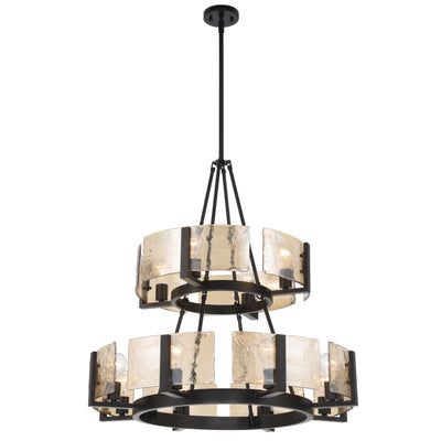 Aenon 12-light 2-tier Chandelier (4+8) in Matte Black with Amber Water Glass - - Golden Lighting