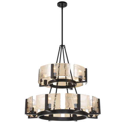 Aenon 12-light 2-tier Chandelier (4+8) in Matte Black with Amber Water Glass - - Golden Lighting