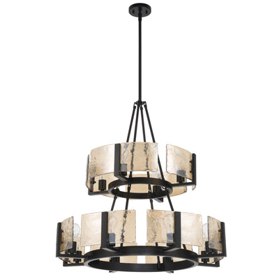 Aenon 12-light 2-tier Chandelier (4+8) in Matte Black with Amber Water Glass - - Golden Lighting