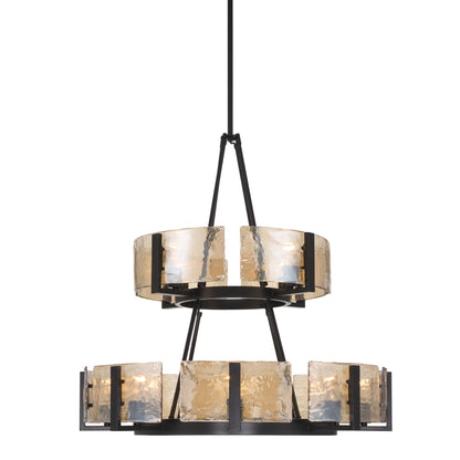 Aenon 12-light 2-tier Chandelier (4+8) in Matte Black with Amber Water Glass - - Golden Lighting