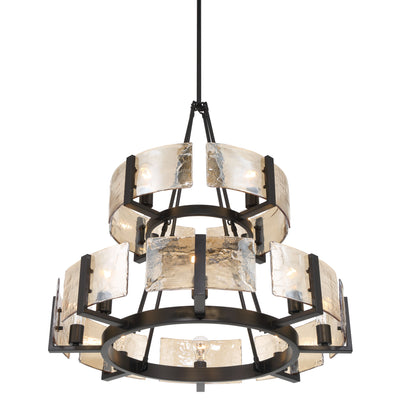 Aenon 12-light 2-tier Chandelier (4+8) in Matte Black with Amber Water Glass - - Golden Lighting