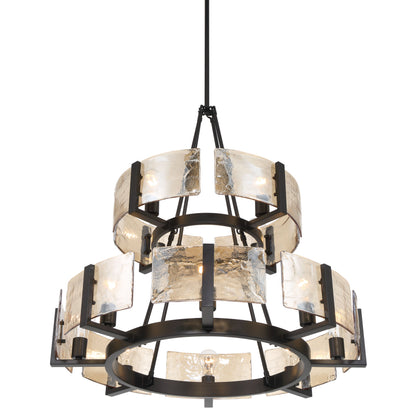 Aenon 12-light 2-tier Chandelier (4+8) in Matte Black with Amber Water Glass - - Golden Lighting