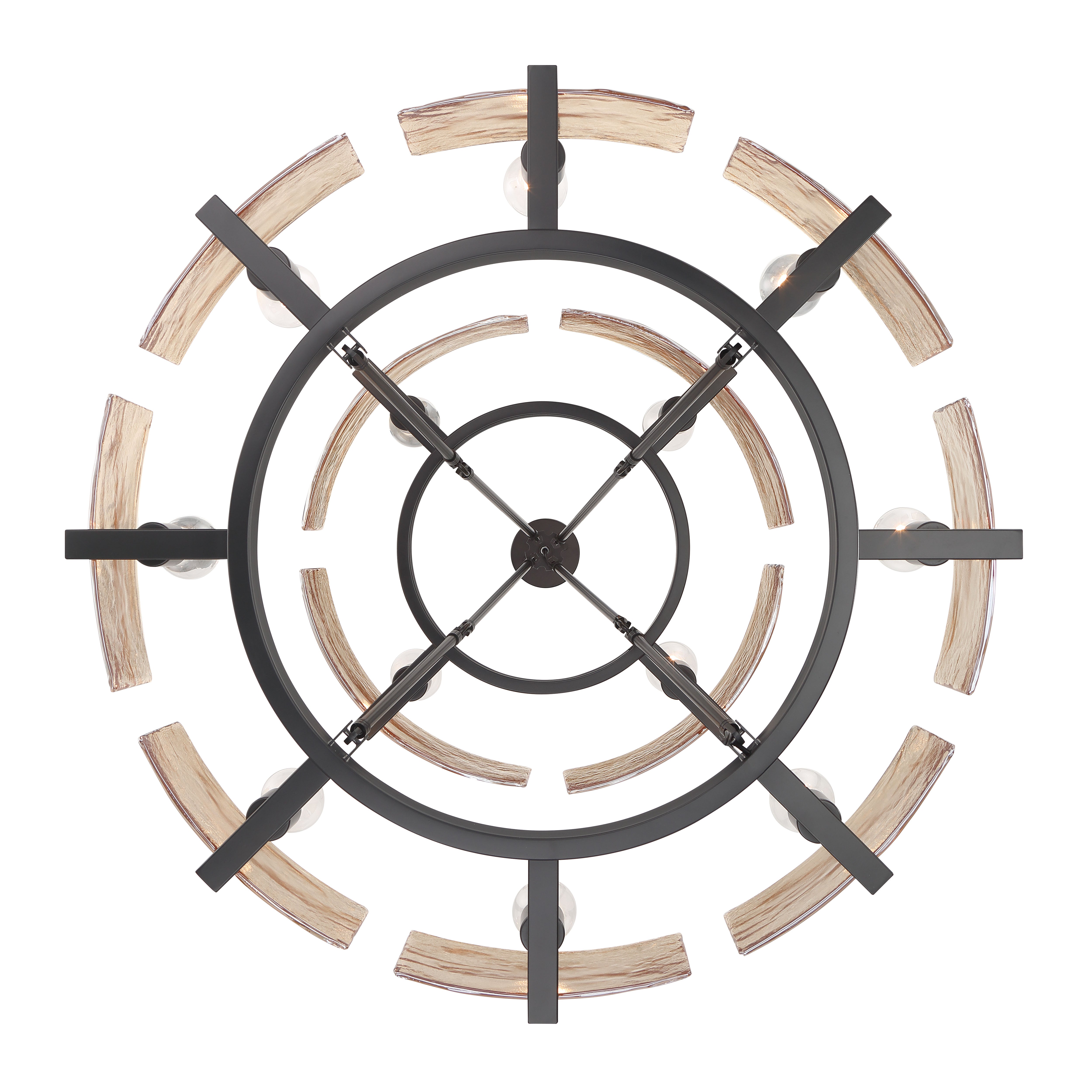 Aenon 12-light 2-tier Chandelier (4+8) in Matte Black with Amber Water Glass - - Golden Lighting