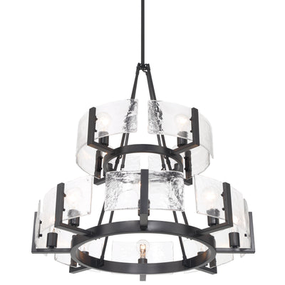 Aenon 12-light 2-tier Chandelier (4+8) in Matte Black with Hammered Water Glass - - Golden Lighting