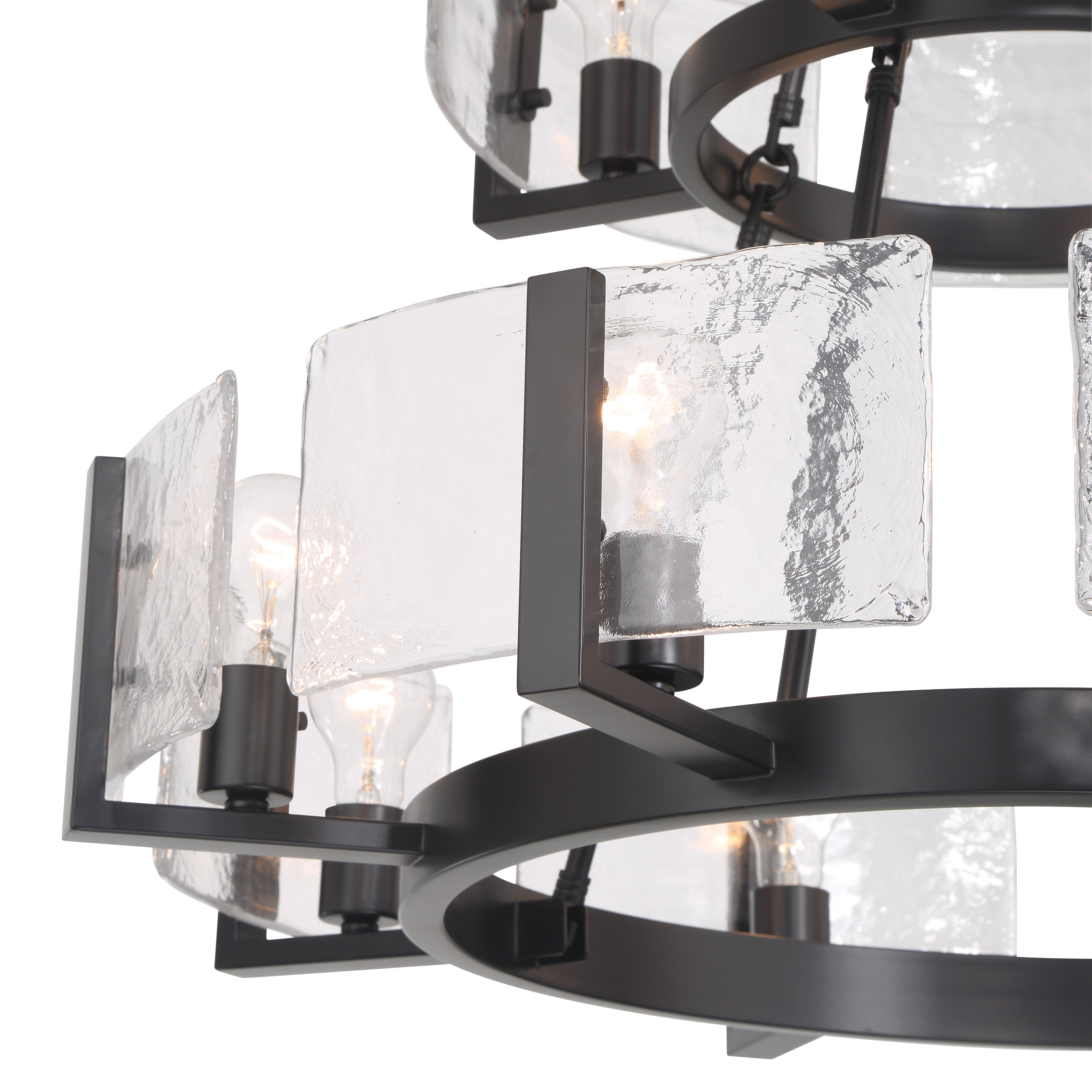 Aenon 12-light 2-tier Chandelier (4+8) in Matte Black with Hammered Water Glass - - Golden Lighting