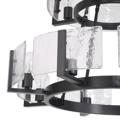 Aenon 12-light 2-tier Chandelier (4+8) in Matte Black with Hammered Water Glass - - Golden Lighting