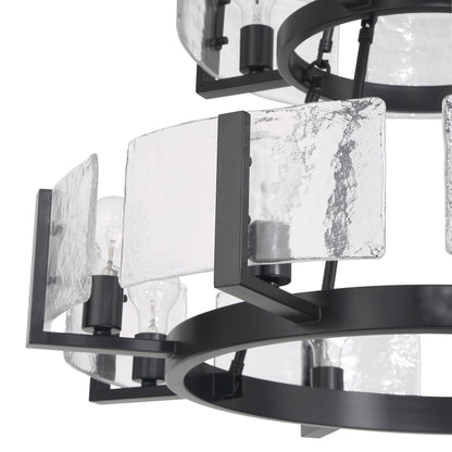 Aenon 12-light 2-tier Chandelier (4+8) in Matte Black with Hammered Water Glass - - Golden Lighting