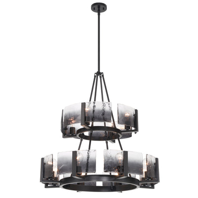 Aenon 12-light 2-tier Chandelier (4+8) in Matte Black with Smokey Water Glass - - Golden Lighting