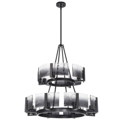 Aenon 12-light 2-tier Chandelier (4+8) in Matte Black with Smokey Water Glass - - Golden Lighting