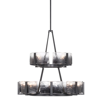 Aenon 12-light 2-tier Chandelier (4+8) in Matte Black with Smokey Water Glass - - Golden Lighting