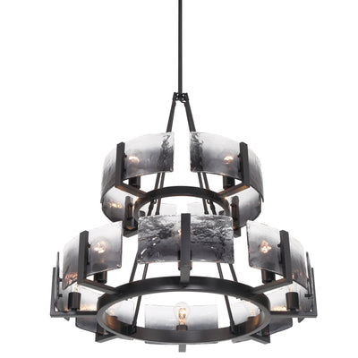 Aenon 12-light 2-tier Chandelier (4+8) in Matte Black with Smokey Water Glass - - Golden Lighting