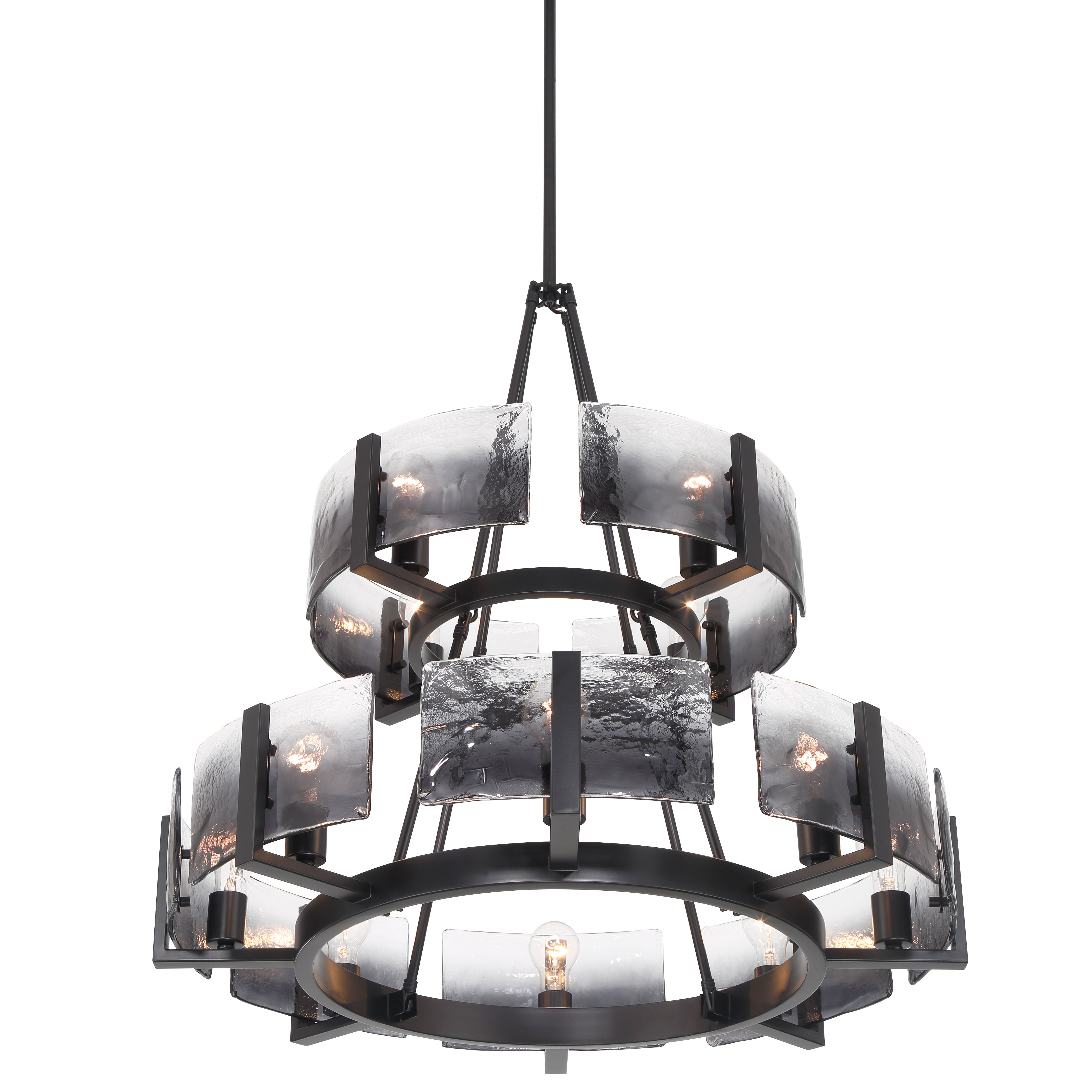 Aenon 12-light 2-tier Chandelier (4+8) in Matte Black with Smokey Water Glass - - Golden Lighting