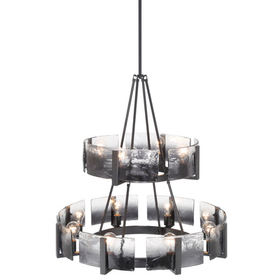 Aenon 12-light 2-tier Chandelier (4+8) in Matte Black with Smokey Water Glass - - Golden Lighting