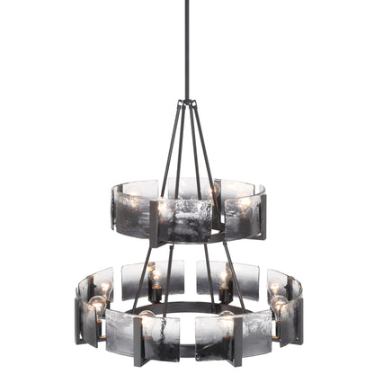 Aenon 12-light 2-tier Chandelier (4+8) in Matte Black with Smokey Water Glass - - Golden Lighting