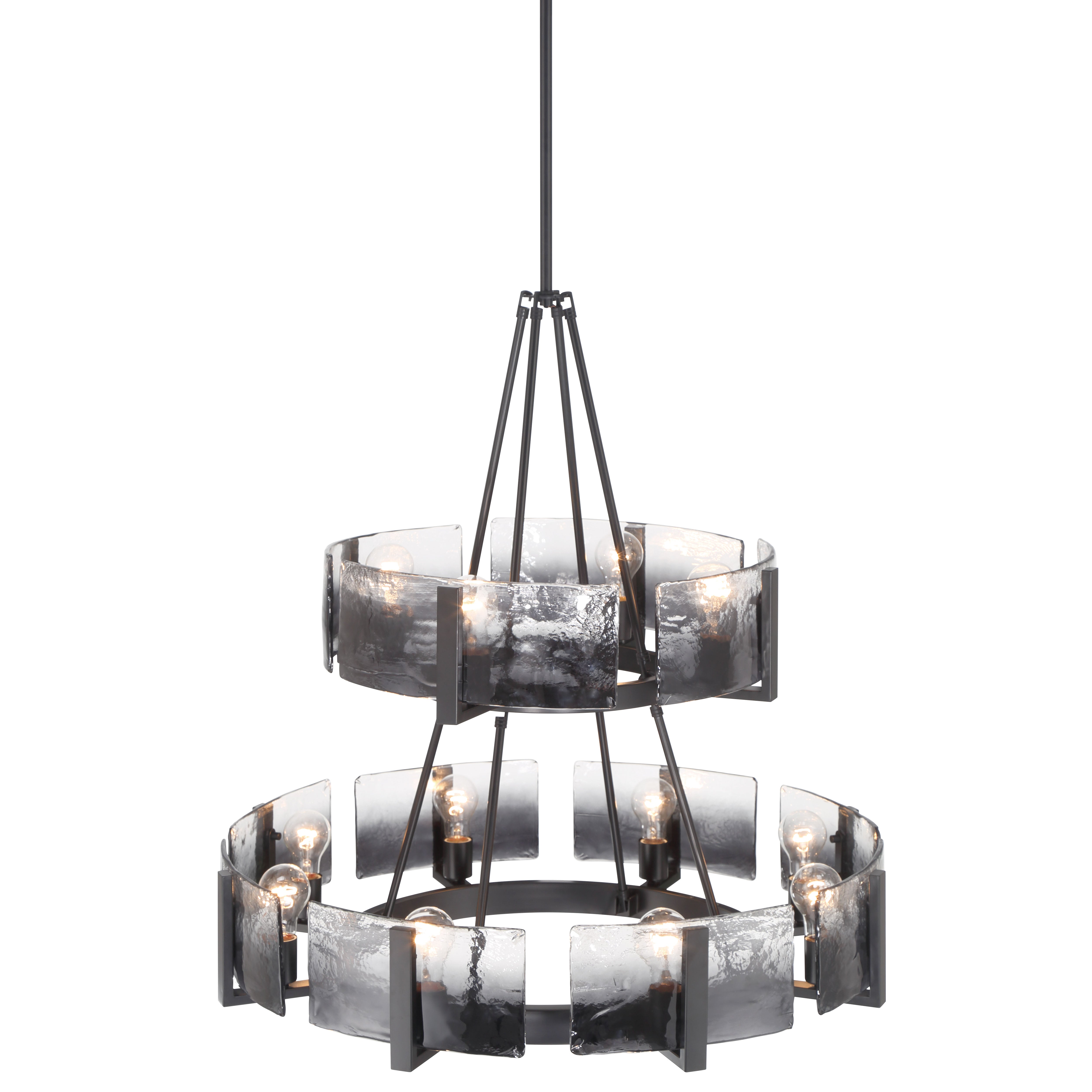 Aenon 12-light 2-tier Chandelier (4+8) in Matte Black with Smokey Water Glass - - Golden Lighting