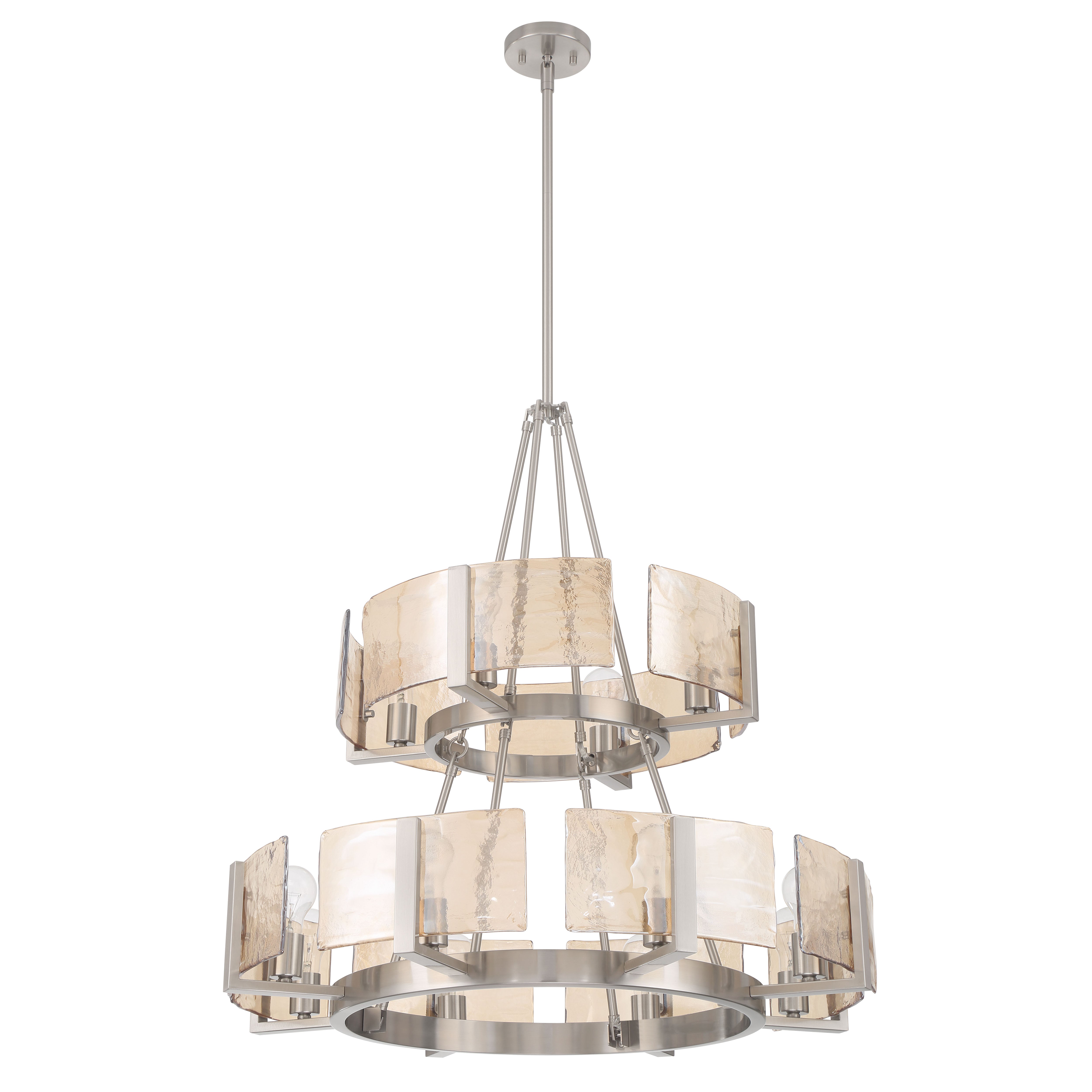 Aenon 12-light 2-tier Chandelier (4+8) in Pewter with Amber Water Glass - - Golden Lighting