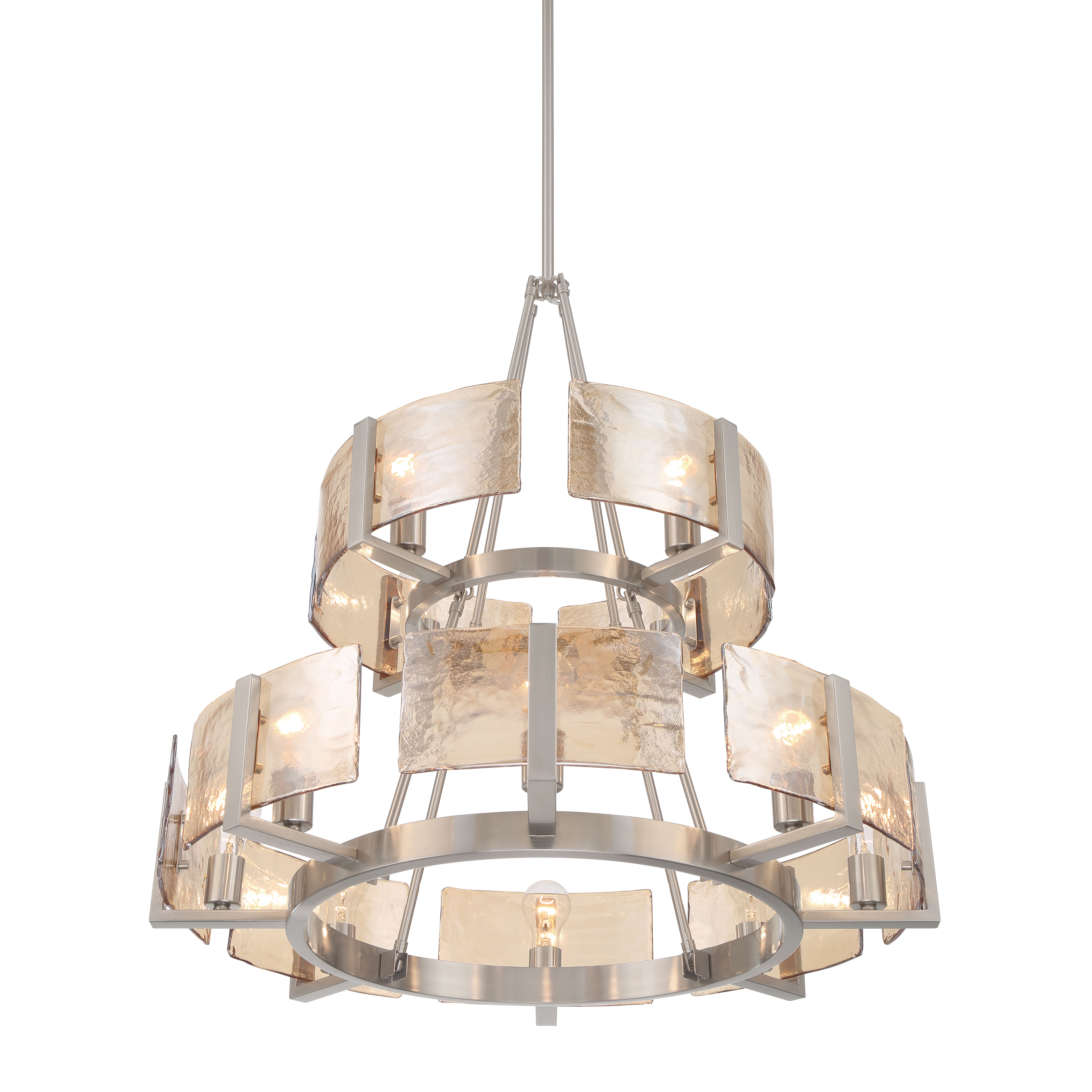Aenon 12-light 2-tier Chandelier (4+8) in Pewter with Amber Water Glass - - Golden Lighting