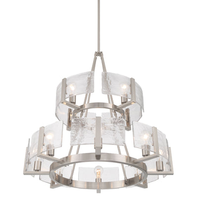 Aenon 12-light 2-tier Chandelier (4+8) in Pewter with Hammered Water Glass - - Golden Lighting