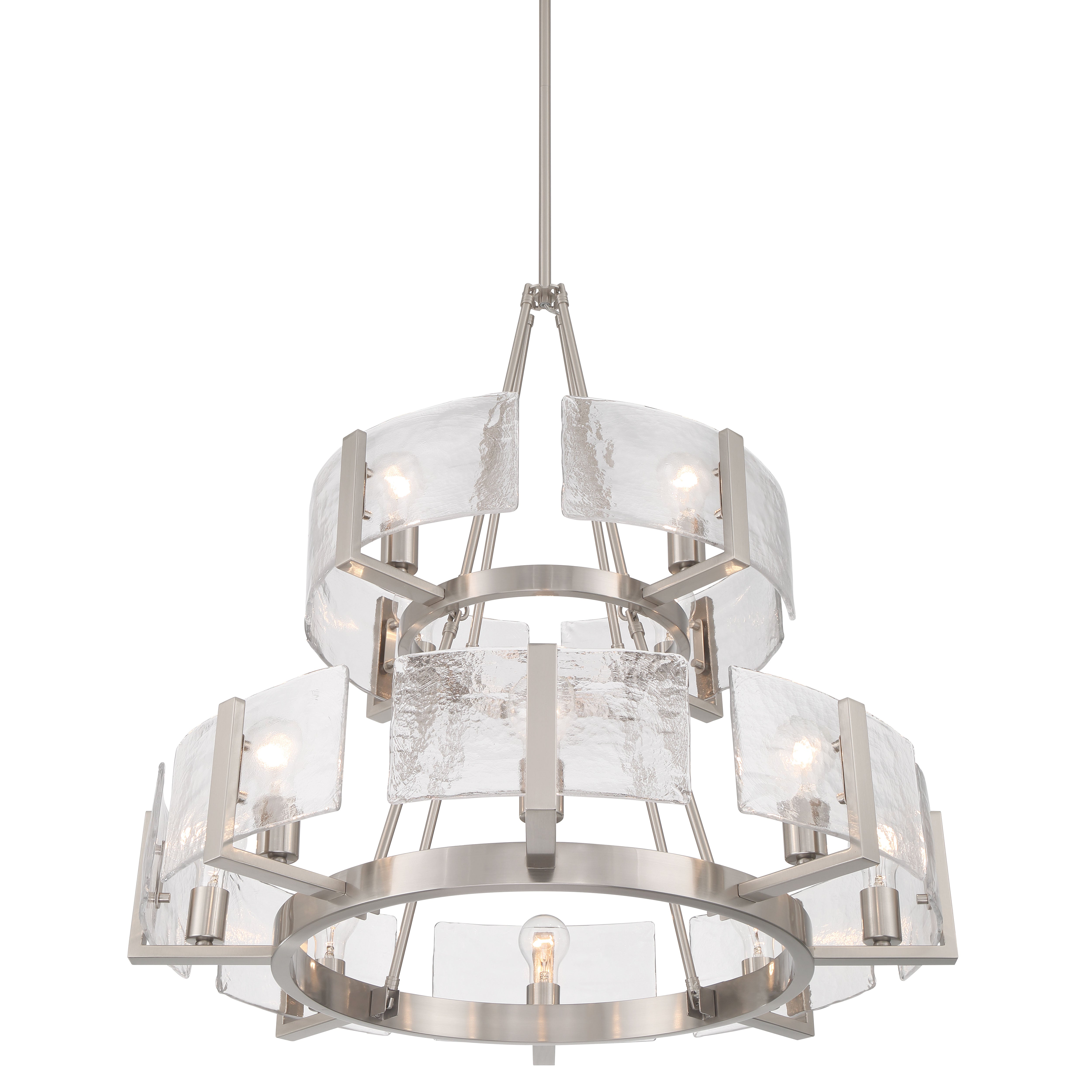 Aenon 12-light 2-tier Chandelier (4+8) in Pewter with Hammered Water Glass - - Golden Lighting