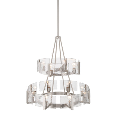 Aenon 12-light 2-tier Chandelier (4+8) in Pewter with Hammered Water Glass - - Golden Lighting