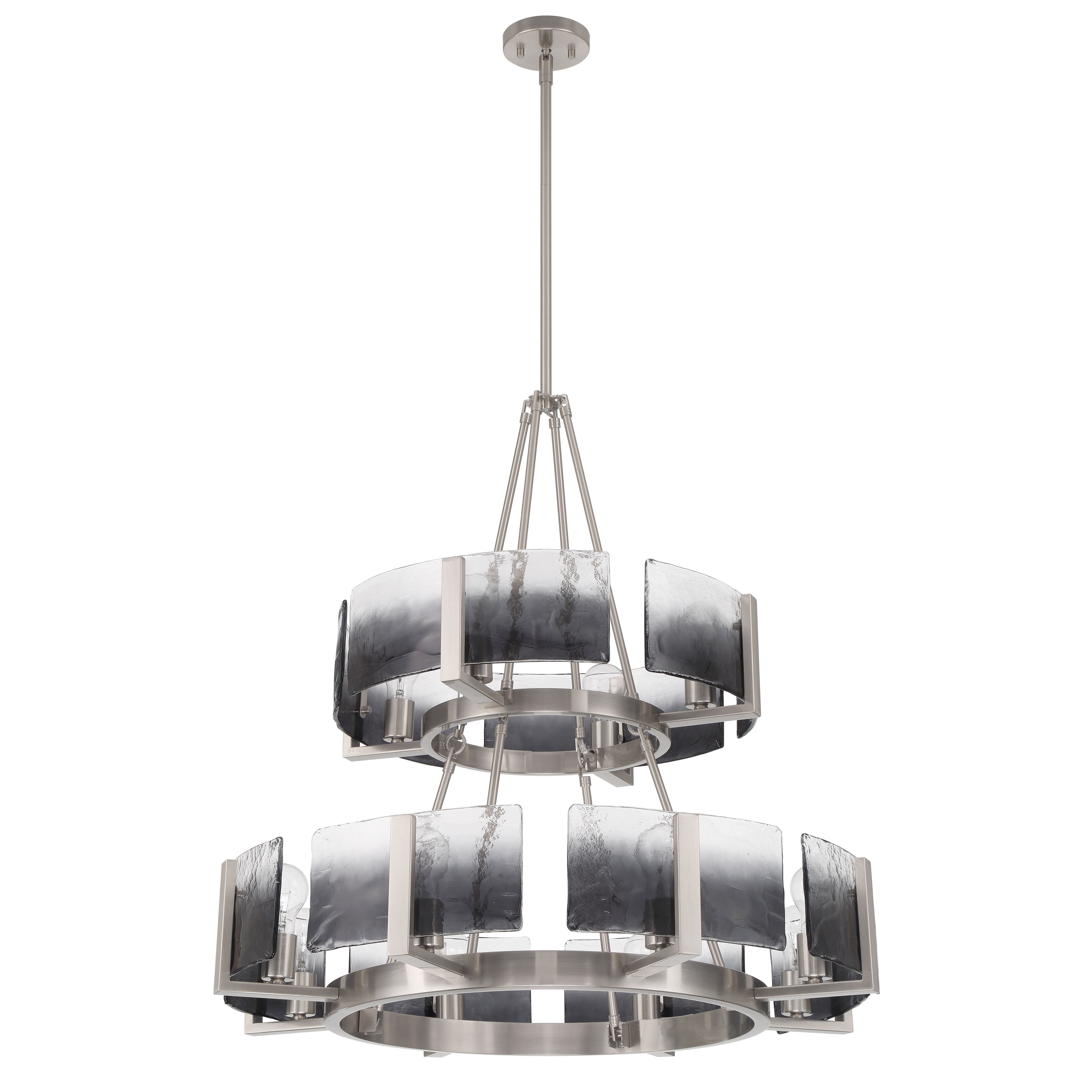 Aenon 12-light 2-tier Chandelier (4+8) in Pewter with Smokey Water Glass - - Golden Lighting
