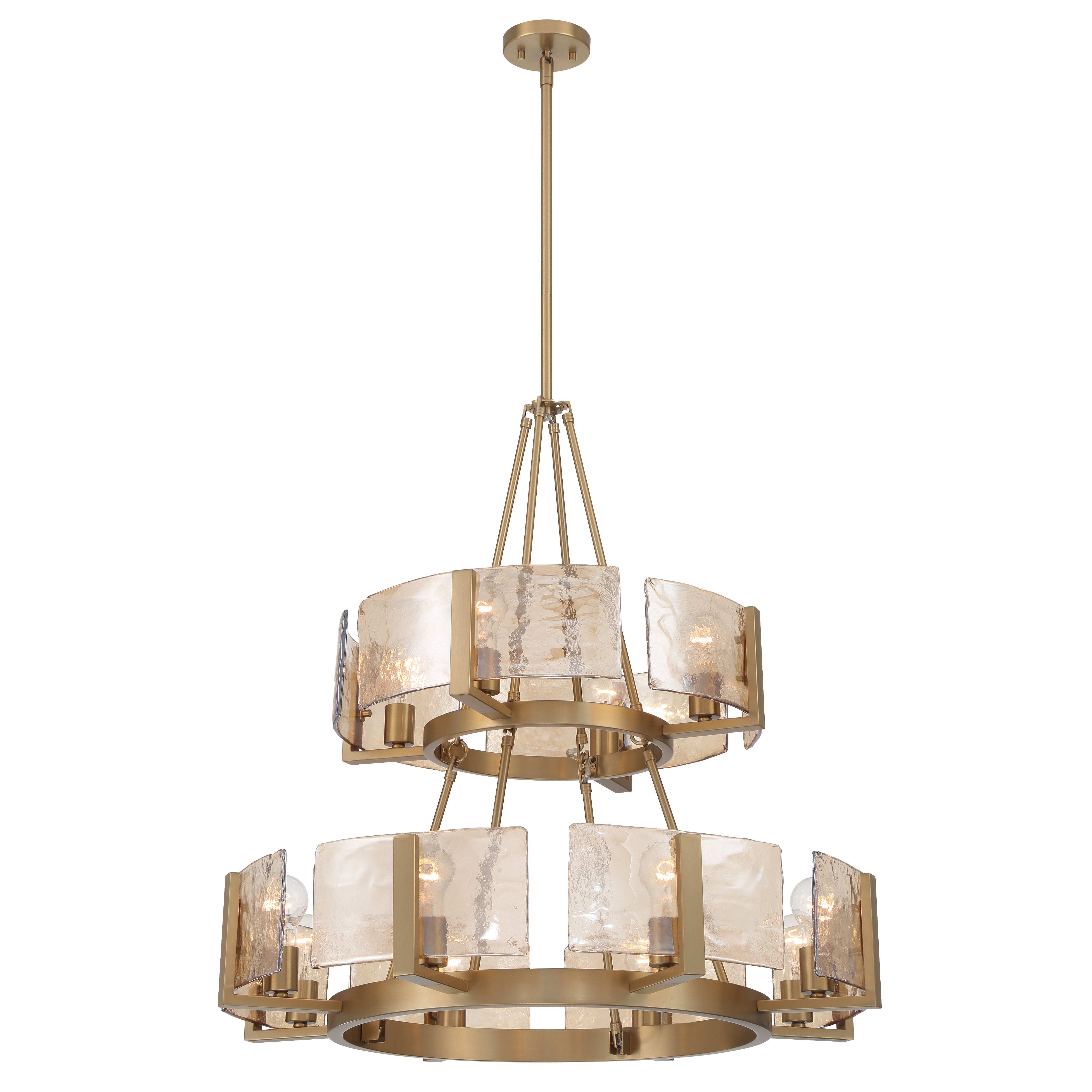 Yep by Golden Lighting Aenon 12-light 2-tier Chandelier (4+8) in Brushed Champagne Brass with Amber Water Glass - - Golden Lighting