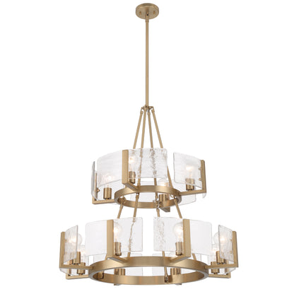 Yep by Golden Lighting Aenon 12-light 2-tier Chandelier (4+8) in Brushed Champagne Brass with Hammered Water Glass - - Golden Lighting