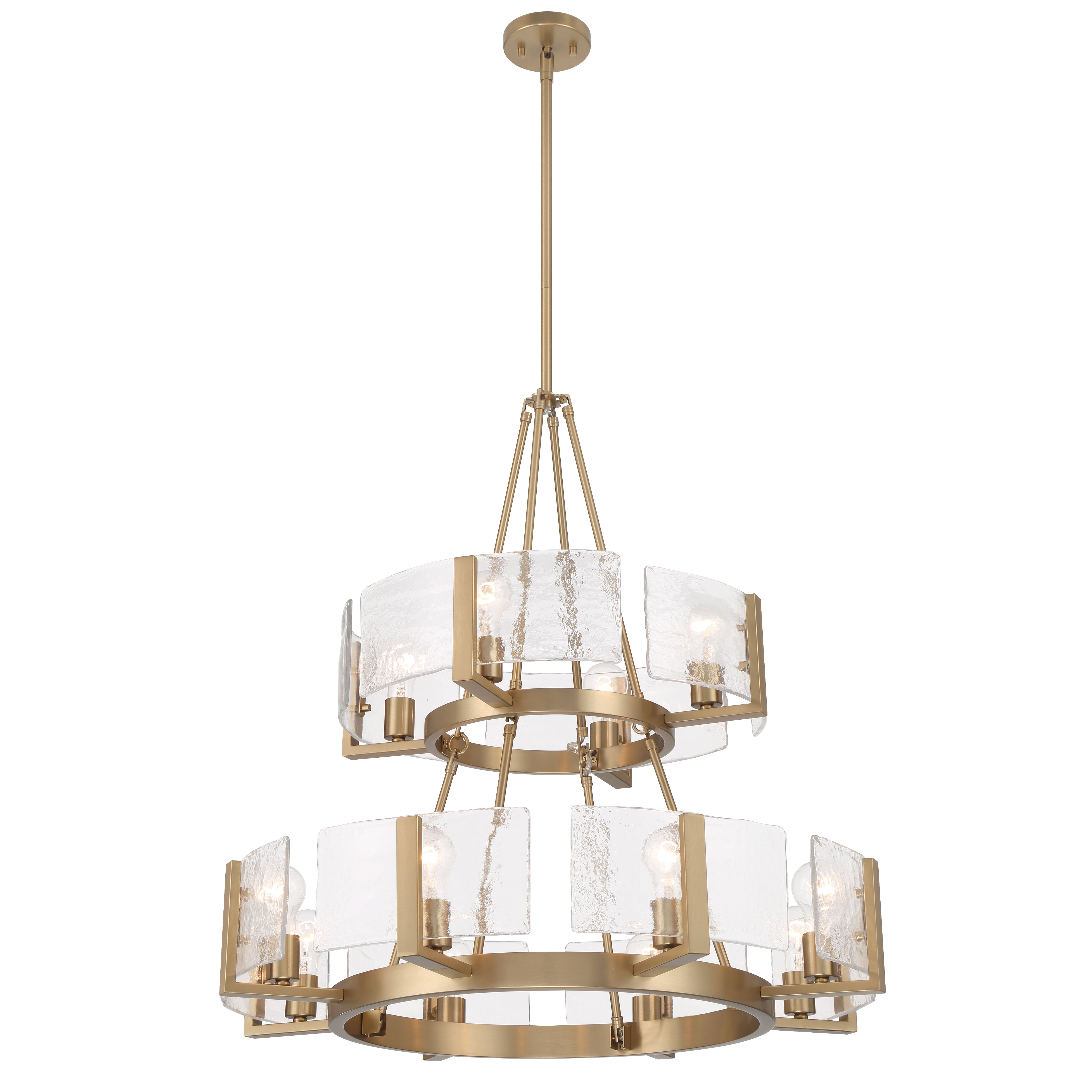 Yep by Golden Lighting Aenon 12-light 2-tier Chandelier (4+8) in Brushed Champagne Brass with Hammered Water Glass - - Golden Lighting