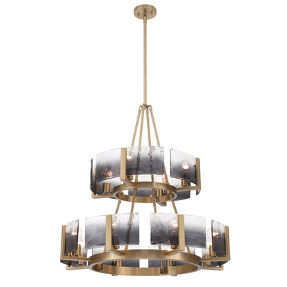 Yep by Golden Lighting Aenon 12-light 2-tier Chandelier (4+8) in Brushed Champagne Brass with Smokey Water Glass - - Golden Lighting
