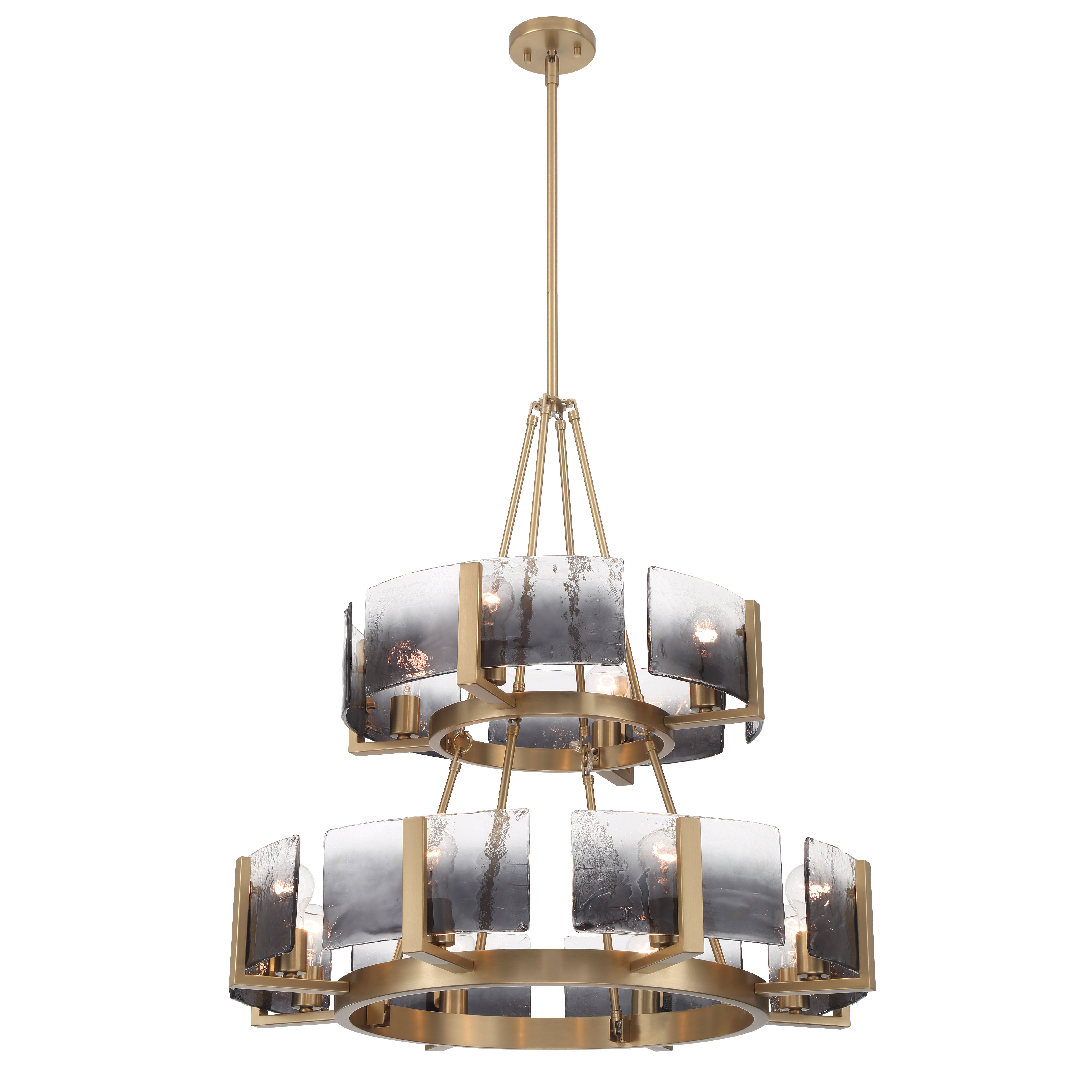 Yep by Golden Lighting Aenon 12-light 2-tier Chandelier (4+8) in Brushed Champagne Brass with Smokey Water Glass - - Golden Lighting