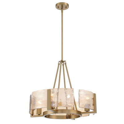 Aenon 4-Light Chandelier in Brushed Champagne Brass with Amber Water Glass - - Golden Lighting
